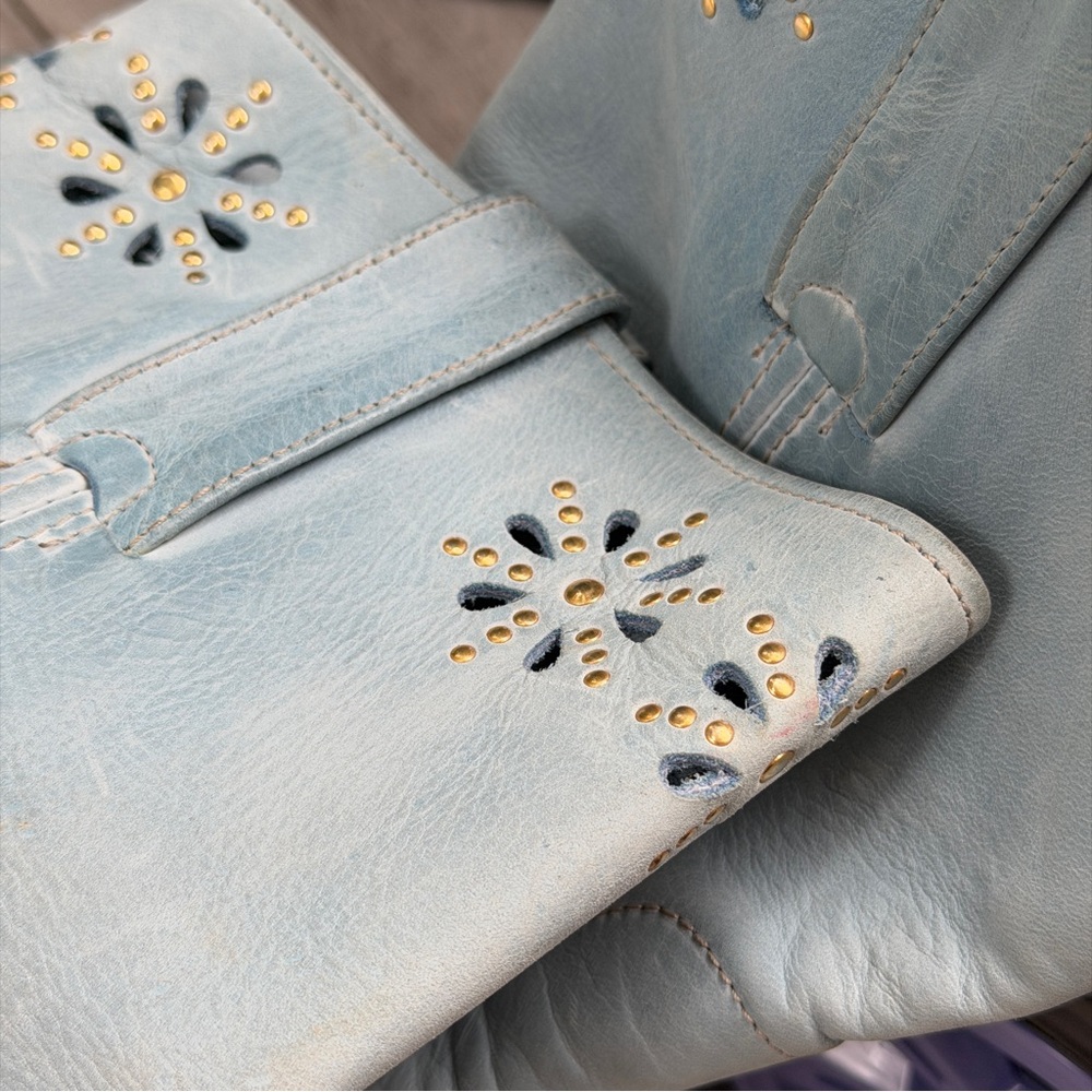 Super Rare Frye Sky-Blue Floral Cut Out Harness Boots – Size 7.5 - Picture 6 of 7
